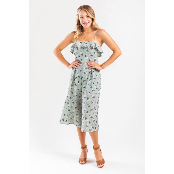 Trixxi Pants - Francesca's Sage Floral Spaghetti Strap Jumpsuit